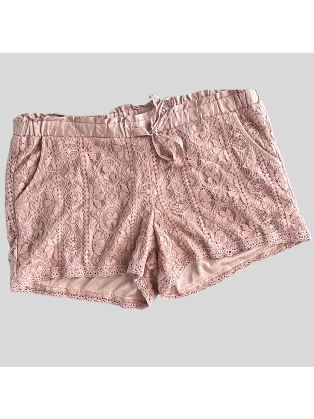 Jolt Pink Lace Overlay Elastic Waist Drawstring Shorts Boho Size 9
